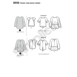 8658 A Simplicity Naaipatroon | Shirt met Pattern Hacking variaties XXS-XXL