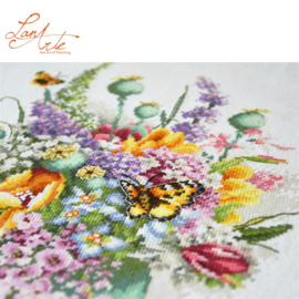 Kleurig bloemenboeket - evenweave - Marjolein Bastin - Lanarte telpakket