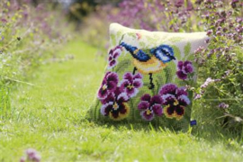 Blue Tit on Pansies Canvas Cushion Vervaco