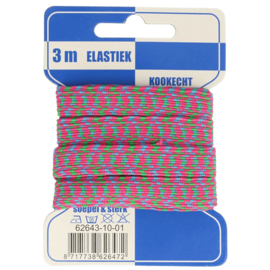 Roze/ groen/ blauw zigzag elastiek 10mm