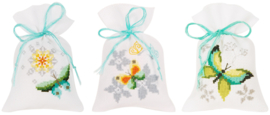 Vlinders en bloemen | kruidenzakjes set van 3 | Aida telpakket | Vervaco