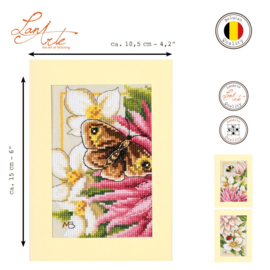 Roze dahlia - evenweave - Marjolein Bastin wenskaarten - Lanarte telpakket