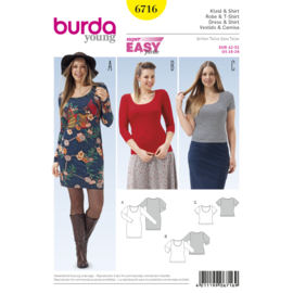 6716 Jurk en Shirt Burda Style Maat 42 - 52
