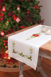 Poinsettias Pre Printed Table Runner Vervaco Embroidery Kit