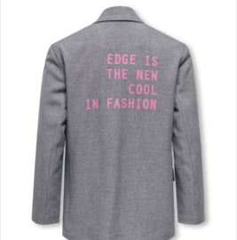 ONLY KOGLINDA LS BOYFR TEXT MEL BLAZER TLR Style No. 15379429 Colour: Medium Grey Melange Fiji Flower Text / BACK