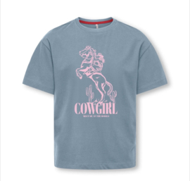 ONLY KOGEBBA WEST SS O-NECK LOOSE TOP JRS Dusty Blue Cowgirls