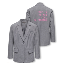 ONLY KOGLINDA LS BOYFR TEXT MEL BLAZER TLR Style No. 15379429 Colour: Medium Grey Melange Fiji Flower Text / BACK
