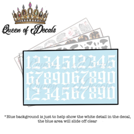 Queen of Decals - White Gothic Numbers  'NEW RELEASE'