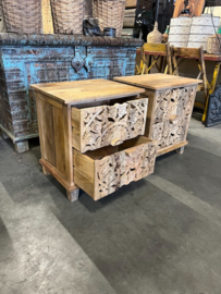 Handgesneden Kastje/Nachtkastje uit India Uniek Ibiza/Boho