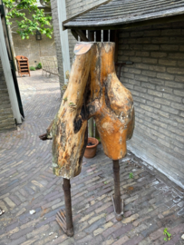 Sculptuur Boomstronk Man hout/ijzer gesigneerd zeer Uniek