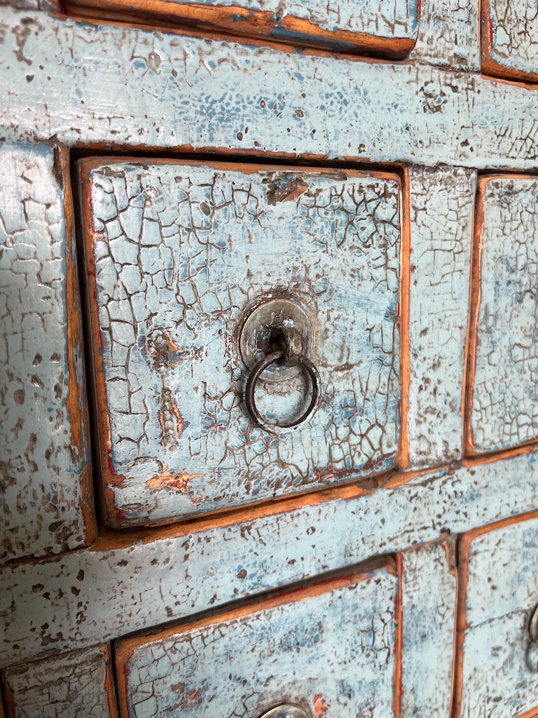 Antieke Ladenkast India Kleur Oud Blauw Uniek Exemplaar