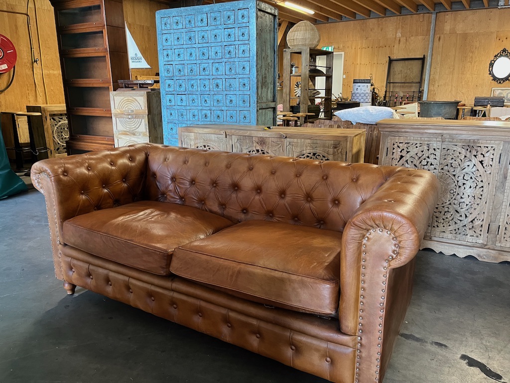 Leren Chesterfield bank Kleur Cognac 190 cm breed