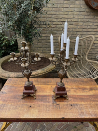 2 Antieke Franse Empire Kandelaars Marmer met Brons verguld
