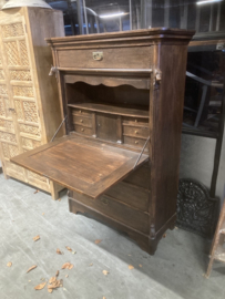 Antieke Eikenhouten Secretaire met gestoken Paard en Hond