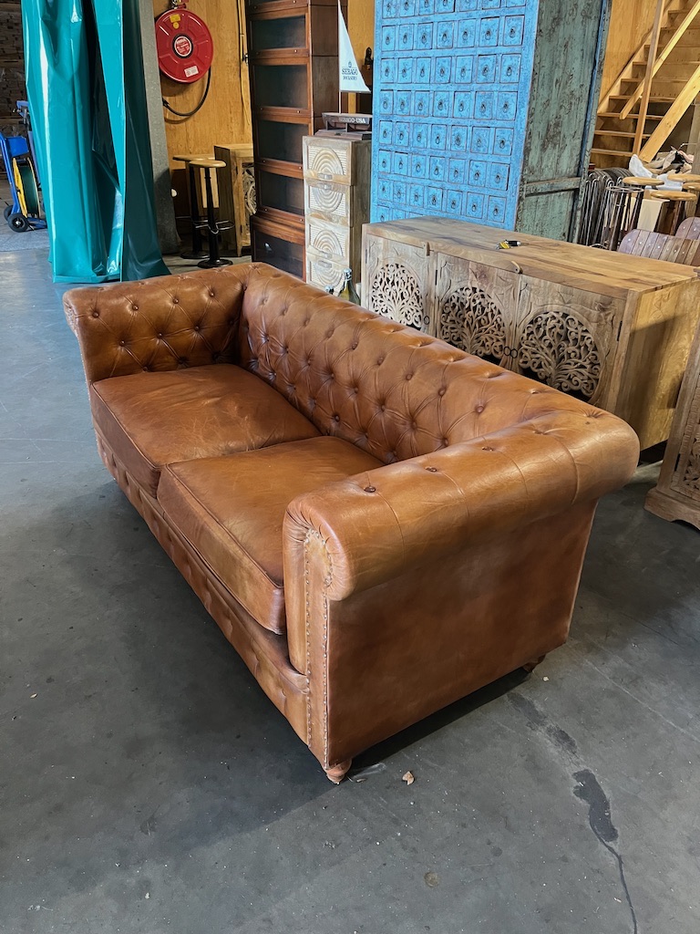Leren Chesterfield bank Kleur Cognac 190 cm breed