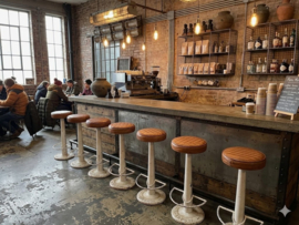 Industriele Necchi barkrukken metaal zitting Leer Cognac