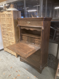 Antieke Eikenhouten Secretaire met gestoken Paard en Hond