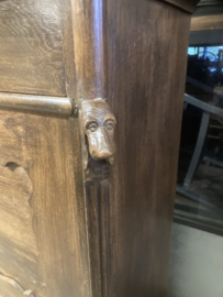 Antieke Eikenhouten Secretaire met gestoken Paard en Hond