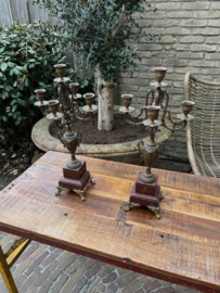 2 Antieke Franse Empire Kandelaars Marmer met Brons verguld