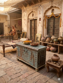 Antieke Kist zeer fraai bewerkt afkomstig uit India