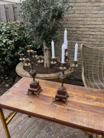 2 Antieke Franse Empire Kandelaars Marmer met Brons verguld