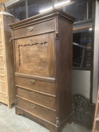 Antieke Eikenhouten Secretaire met gestoken Paard en Hond