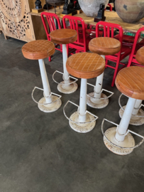 Industriele Necchi barkrukken metaal zitting Leer Cognac