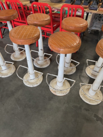 Industriele Necchi barkrukken metaal zitting Leer Cognac