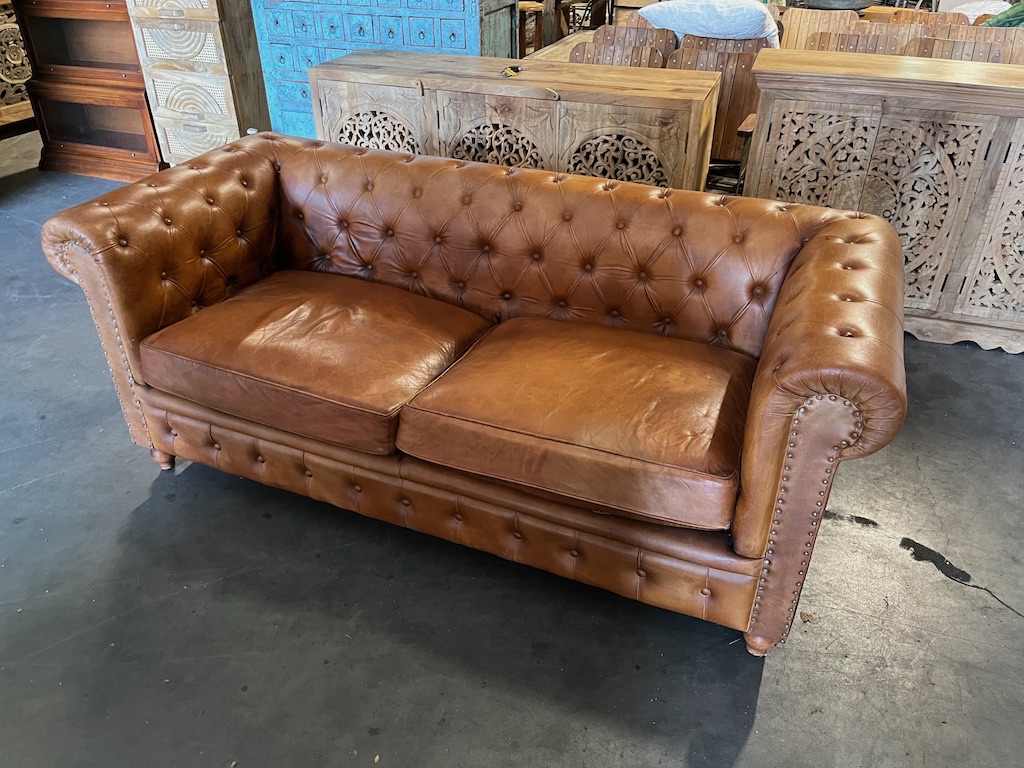 Leren Chesterfield bank Kleur Cognac 190 cm breed