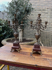 2 Antieke Franse Empire Kandelaars Marmer met Brons verguld