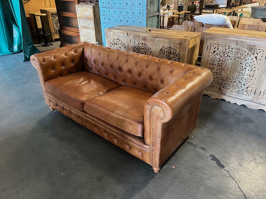 Leren Chesterfield bank Kleur Cognac 190 cm breed