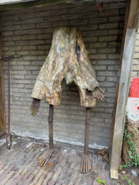 Sculptuur Boomstronk Man hout/ijzer gesigneerd zeer Uniek