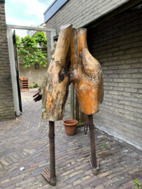 Sculptuur Boomstronk Man hout/ijzer gesigneerd zeer Uniek