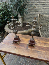 2 Antieke Franse Empire Kandelaars Marmer met Brons verguld