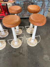 Industriele Necchi barkrukken metaal zitting Leer Cognac