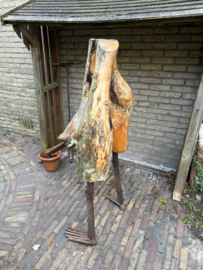 Sculptuur Boomstronk Man hout/ijzer gesigneerd zeer Uniek