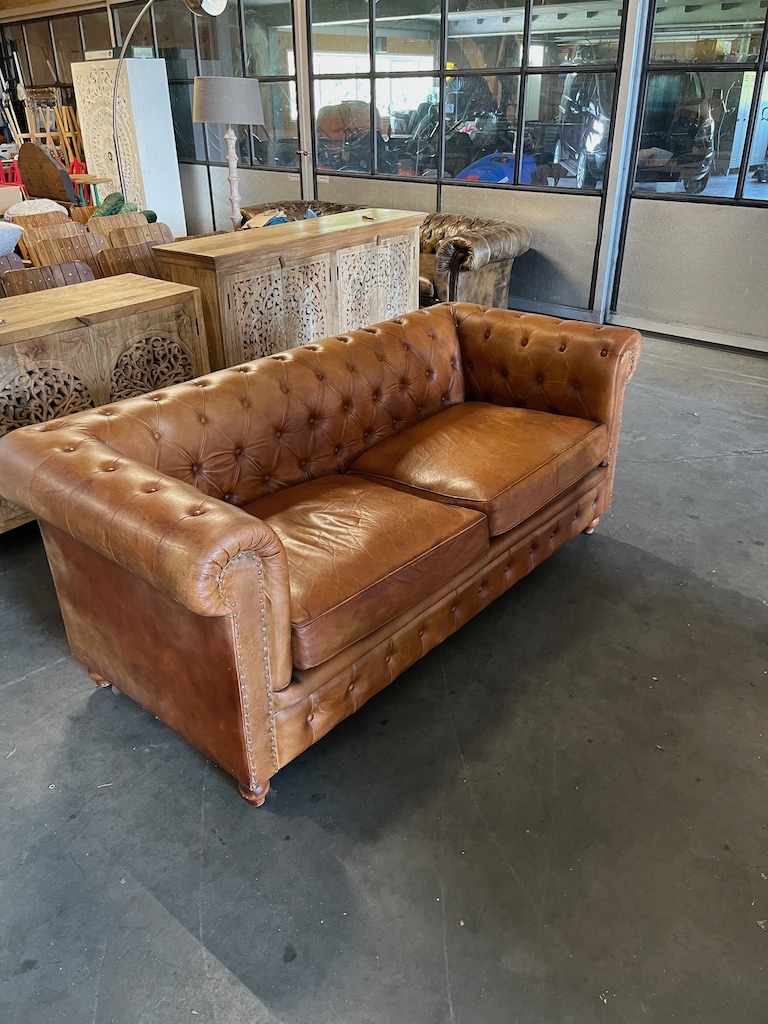 Leren Chesterfield bank Kleur Cognac 190 cm breed