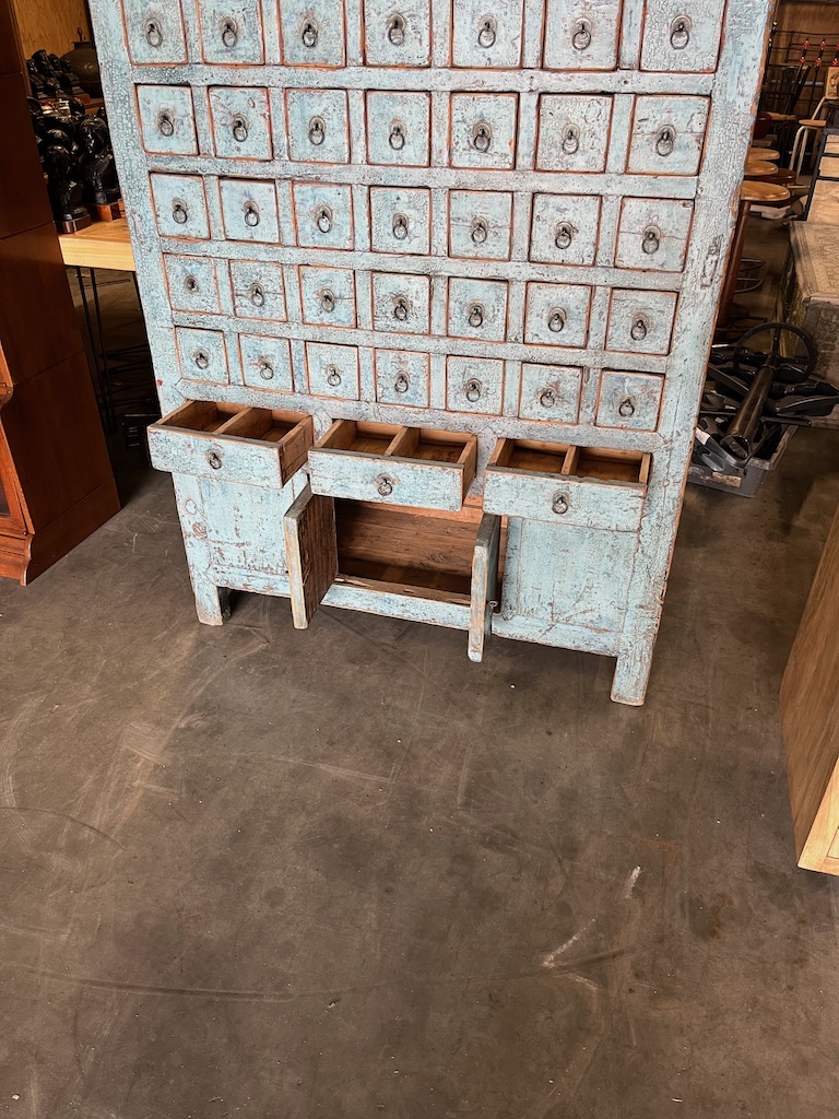 Antieke Ladenkast India Kleur Oud Blauw Uniek Exemplaar
