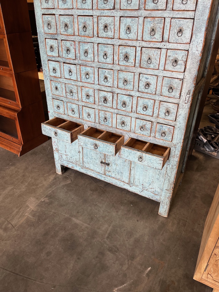 Antieke Ladenkast India Kleur Oud Blauw Uniek Exemplaar