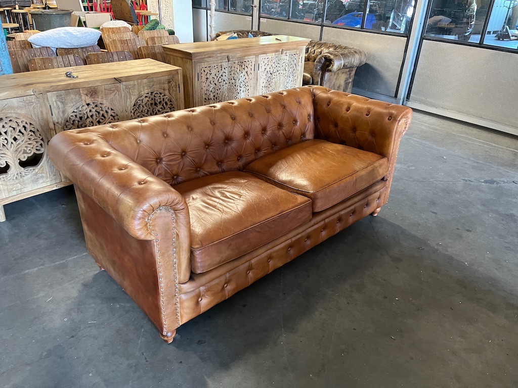 Leren Chesterfield bank Kleur Cognac 190 cm breed