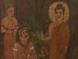 Aanbidding van Boeddha Indiase School 19e Eeuws