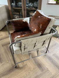 Unieke Design Rolling Metal Cowhide Chair zeer zeldzaam