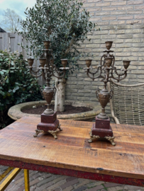 2 Antieke Franse Empire Kandelaars Marmer met Brons verguld