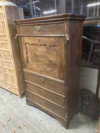 Antieke Eikenhouten Secretaire met gestoken Paard en Hond