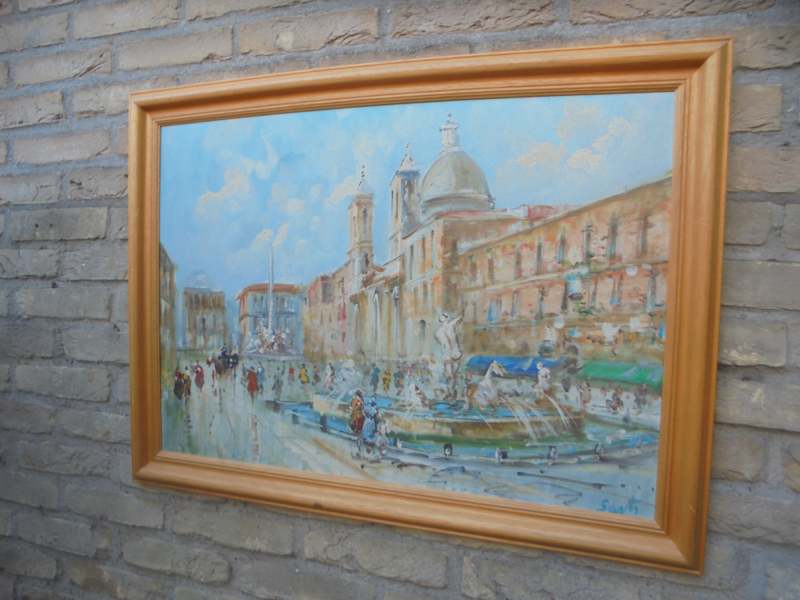 Fraai schilderij Piazza Navona in Rome
