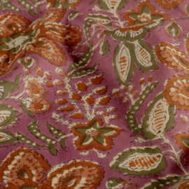 Blockprint cotton voile flowers old pink