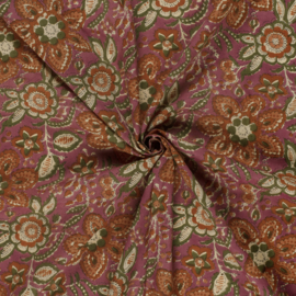 Blockprint cotton voile flowers old pink