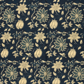 Blockprint cotton voile indigo flowers
