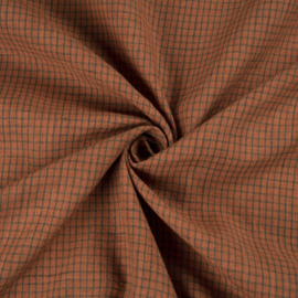 Indian handloom cotton check Rust+Olive