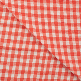 Gestructureerde katoen ruit koraalrood